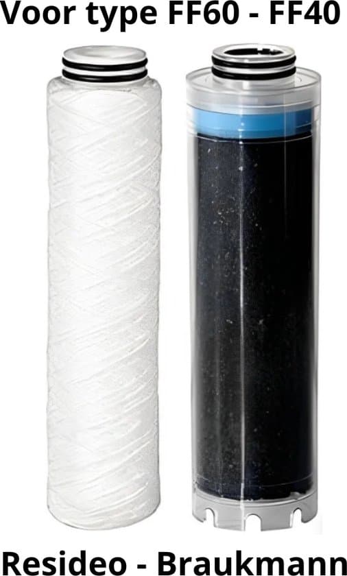 Vervangfilterset 2 stuks geschikt voor Honeywell - Resideo - Braukmann - koordfilter en actief kool - FF60 - FF40